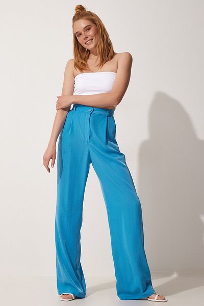 Happiness İstanbul Women's Blue Loose Ayrobin Palazzo Trousers RV00112