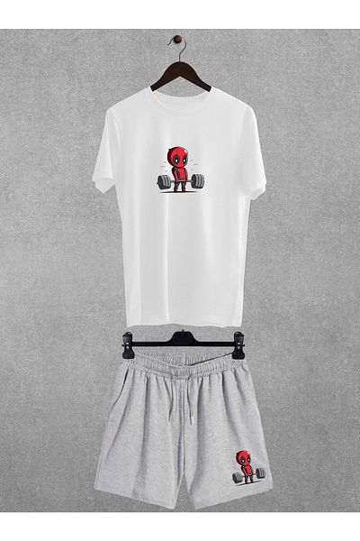 Pear Wear Deadpool Printed Oversize T-Shirt Regular Fit Shorts T-shirt Shorts Double Set