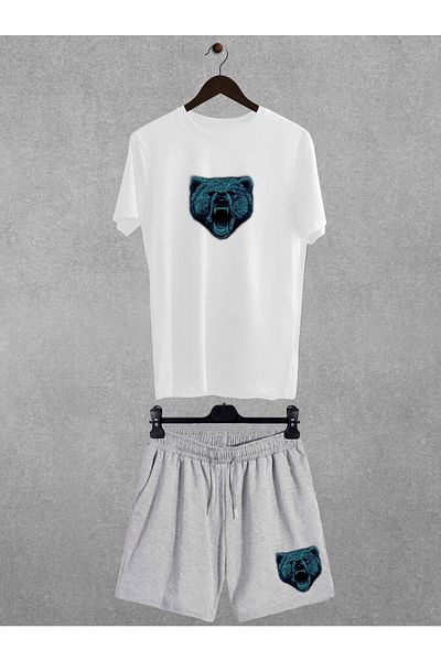 Pear Wear Blue Bear Printed Oversize T-Shirt Shorts Double Set