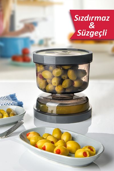 Pazarika Hourglass Olive & Pickle Container & Olive Bowl with Strainer - Olive Pickle Storage Container