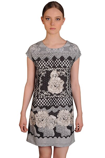 Nilsy by Nilgün Serdar Kadın Gri Kupra Desenli Shift Elbise