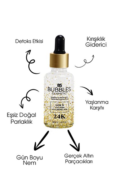 bs bubbles cosmetic 24k Altın Parçacıklı Kırışıklık Karşıtı Collagen Kolajen Serum 30 ml