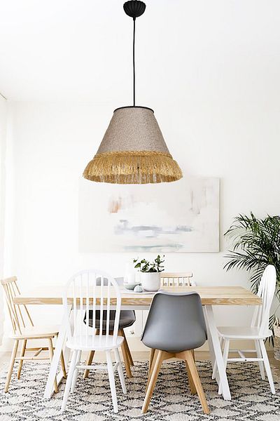 VENON Güven Chandelier Fringed Single Black Lampshade Brown Hat Yellow Tassel Chandelier