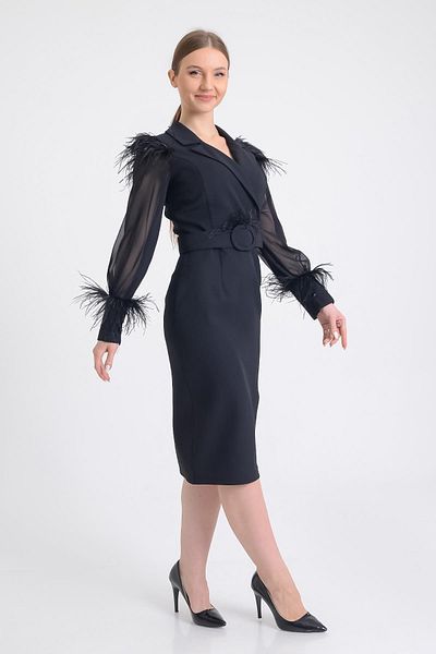 SpringStore Rochie de seara scurta neagra cu umeri strivi