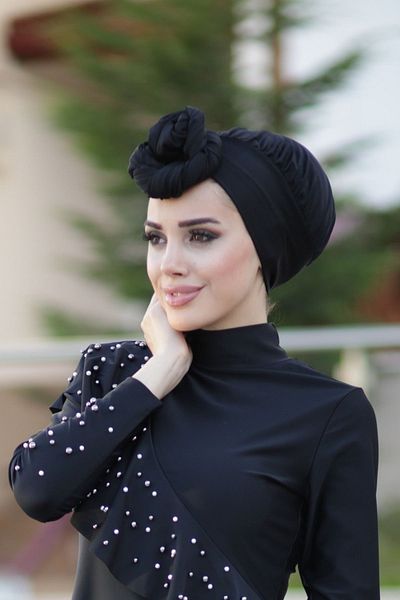 Remsa Mayo Sea Pool Cap Hijab Swimsuit Cap Black Rb006