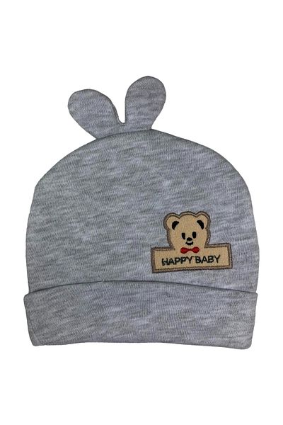 Cramerr Happy Bear Embroidered Baby Beanie with Ear Detail