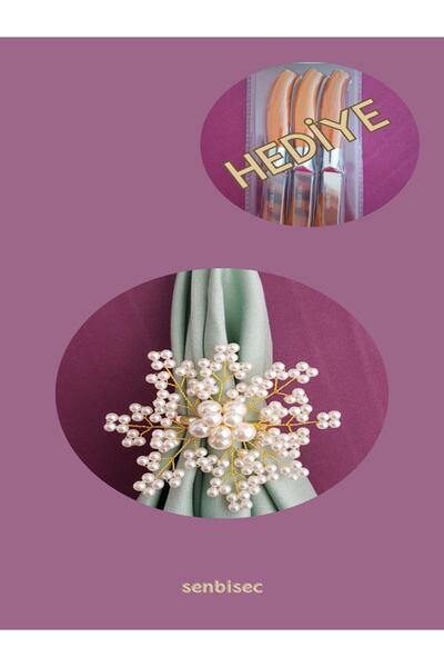 pekars 6'lı Altın Incili Peçete Yüzüğü 6'lı Bıçak Hediye