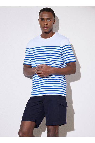 BROOKS BROTHERS Herren-T-Shirt mit Rundhalsausschnitt in Weiß und Marineblau Bbsp23mts022