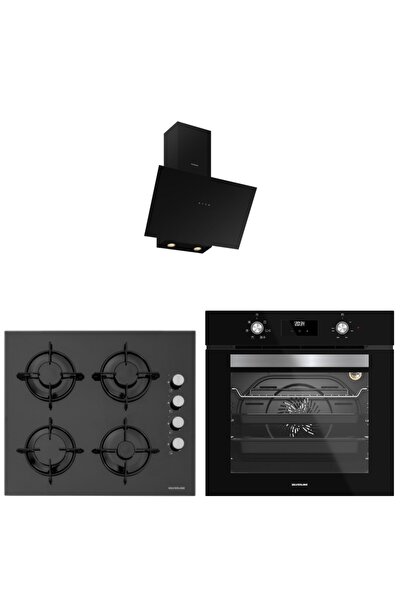 Silverline Siyah Cam Ankastre Set (3481 Flam Davlumbaz - Cs5349b01 Ocak - Bo6502b02 Fırın)