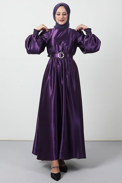 Giza Giyim Elastic Satin Dress Purple