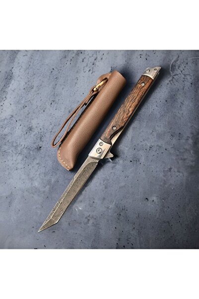ARİTİCARET M390 Damascus Çelik Ahsap Kabze Ince Çakı 21 cm