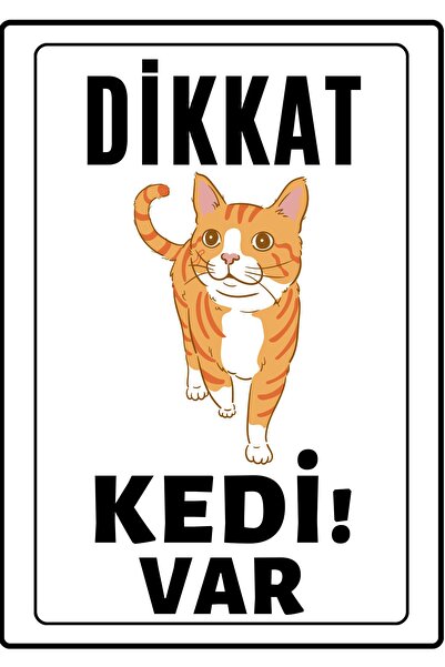 Emach Dizayn Dikkat Kedi Var Uyarı Ikaz Levhası Pvc Kaplama A4 Şişman Sarı 4