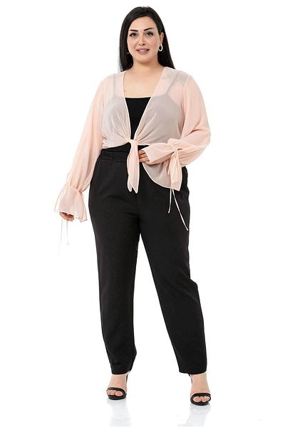 DISENTIS MODEST Plus Size Sleeve Detailed Tied Front Chiffon Powder Bolero
