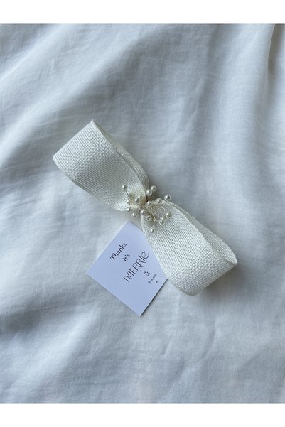Pearly Handmade Accesoriu de păr cu panglică de in cu sclipici albe