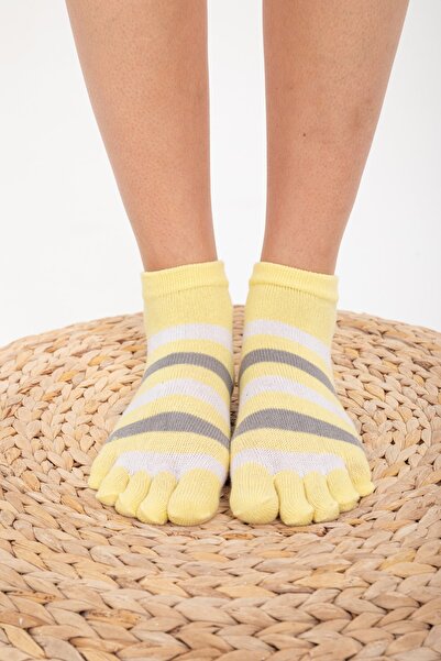 TÜMHAN laCOTON Kadın Çizgili Patik Parmaklı Çorap Taxi (sarı)