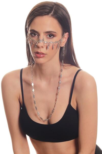 LABALABA Kadın Antik Gümüş Kaplama Sıkıştırmalı Burun Hızmalı Yüz Zinciri, Yüz Takısı