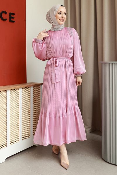 Gizce Powder Color Pares Dress