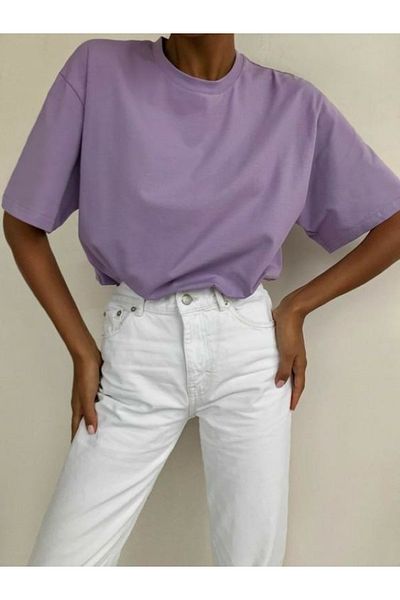 NO 601 Μπλουζάκι λιλά Oversize Unisex Wide Fit Printed Trend Oversize Tshirt