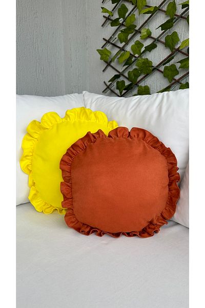 Decamor home Vintage βολάν πλακάκι στρογγυλό μαξιλάρι ριχτάρι με εσωτερική γέμιση