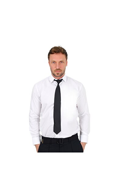 ModaCanel Erkek Klasik Kravat Yaka Cepsiz Uzun Kol Gömlek