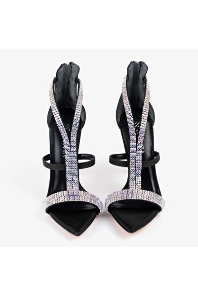 Nervia | Anya Black Stone Heeled Women's Sandals