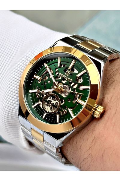 Reward Gold Silver Color Steel Strap Automatic Business Men's Wristwatch + Bracelet Gift