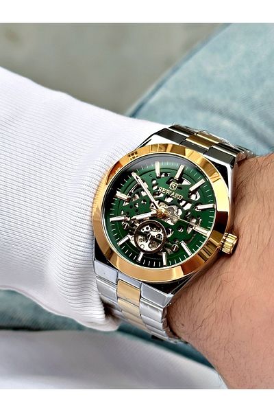 Reward Gold Silver Color Steel Strap Automatic Business Men's Wristwatch + Bracelet Gift