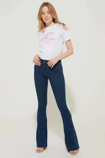 TugsatTasarTekstil Ikon, albastru închis, picior evazat, blugi pentru femei, Tooarler Power Lycra