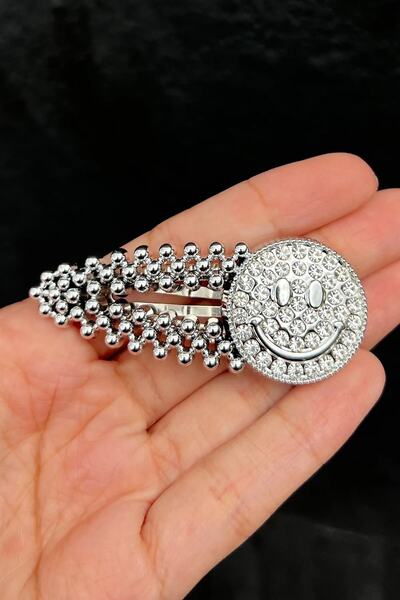 minibuki Silver Color Smiling Face Figured Rhinestoned Metal Side Buckle