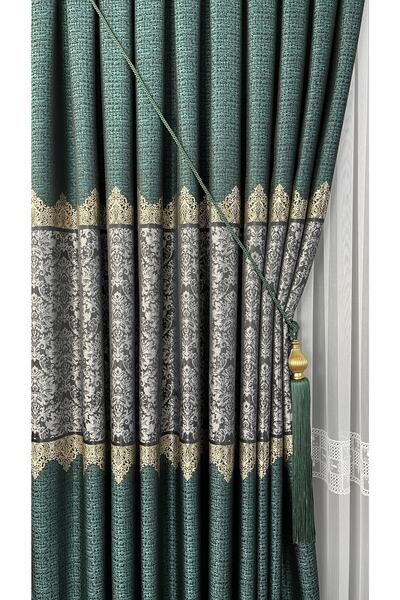 Yuka Panou fundal perdeaua verde smarald gri o singură aripă strâns plisată jacquard cu model strălucitor 80 X 280