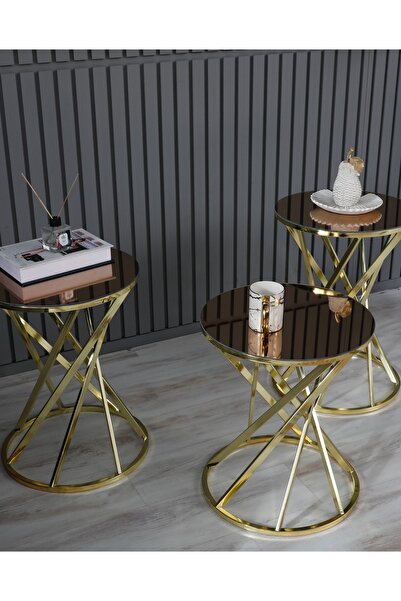 boons Laura Zigon Sehpa Takımı - Gold Bronz