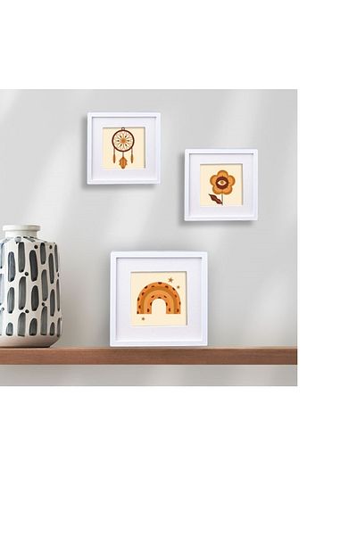 Senden Hediye White 14cm 3-Piece Square Frame Set with Mat and Tape