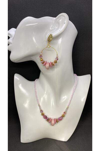 Porsuk Alternatif مجموعة أقراط قلادة نسائية مصنوعة يدويًا من الخرز الخزفي العرقي