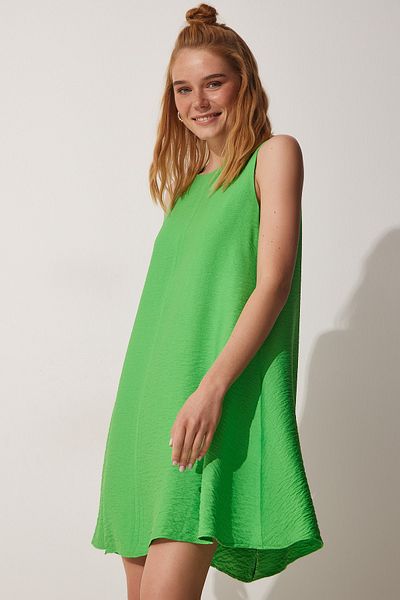 Happiness İstanbul Vivid Green Summer Woven A-Linienkleid BF00067 für Damen
