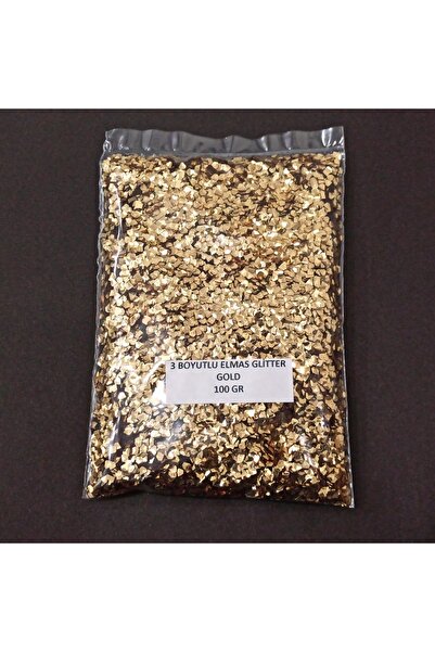 HOBİFLEX Glitter Epoksi Reçine Süsleme Pulu Üç Boyutlu Elmas Modeli Nail Art Makyaj Sim Gold 100 Gr