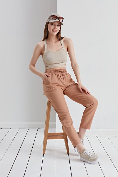Thin Shop Havuç Paça Bağcıklı Keten Pantolon