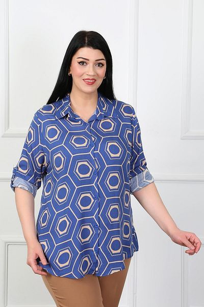 By Alba Collection Cămașă de damă din bumbac, viscoză, cu model de fagure indigo