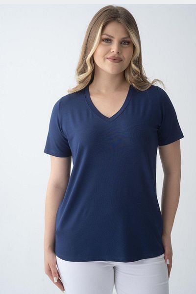 Nelly Plus Size Solid Color V-Neck Short Sleeve Blouse