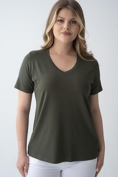 Nelly Plus Size Solid Color V-Neck Short Sleeve Blouse