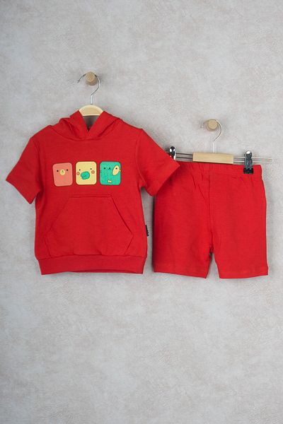 BUUFUU Smiling Face Hooded Children's Double Set with Kangaroo Pocket Shorts