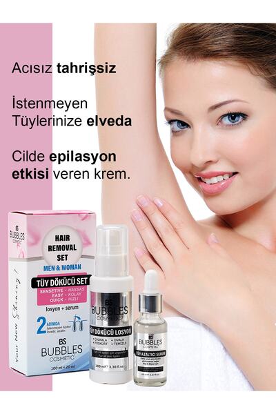 bs bubbles cosmetic Tüy Dökücü Krem Ve Tüy Azaltıcı Serum Ikili Set Set 100ml Unisex