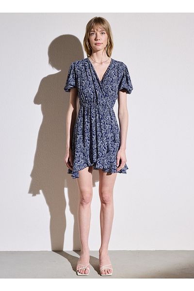 BROOKS BROTHERS Decolteu în V, uni, bleumarin - rochie mini albă pentru femei Bbsp23fdr008