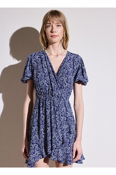 BROOKS BROTHERS Decolteu în V, uni, bleumarin - rochie mini albă pentru femei Bbsp23fdr008
