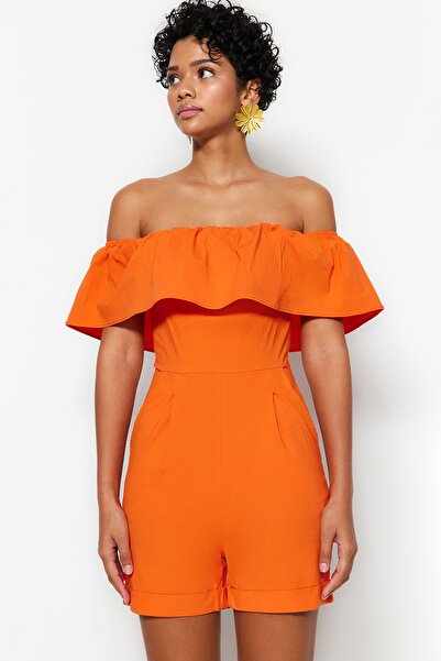 Trendyol Collection Limitovaná edice Orange Carmen Collar Mini Woven Overal TWOSS23TU00170