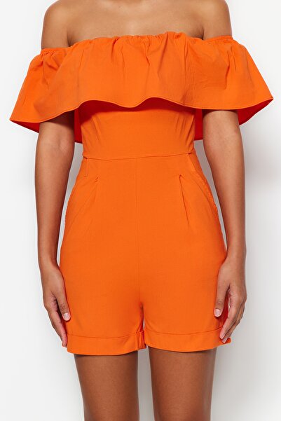 Trendyol Collection Limitovaná edice Orange Carmen Collar Mini Woven Overal TWOSS23TU00170