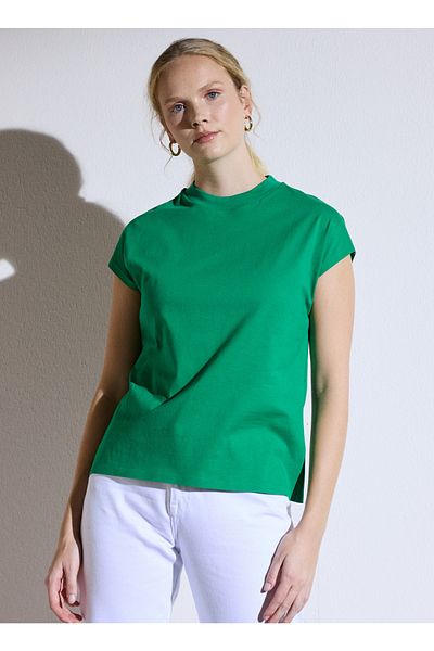 BROOKS BROTHERS Einfarbiges grünes Damen-T-Shirt mit Rundhalsausschnitt Bbsp23fts011
