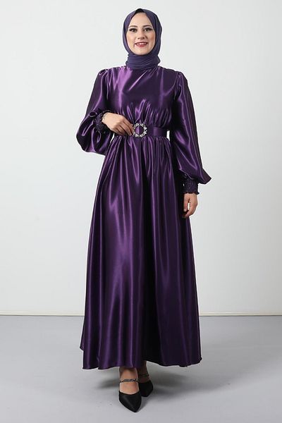 Giza Giyim Elastic Satin Dress Purple