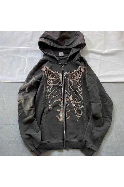 Planet Butik سويت شيرت بسحاب للجنسين من Spinal Skeleton Smoked