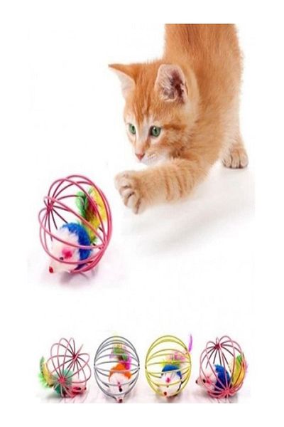 Özasya AVM 6 Cm Cat Dog Play Ball - Caged and Colorful Mouse