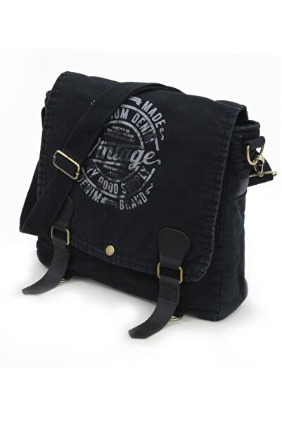 Old Cotton Cargo 8045 Siyah Postacı Omuz Kanvas Tablet Evrak Laptop Okul Notebook Çantası